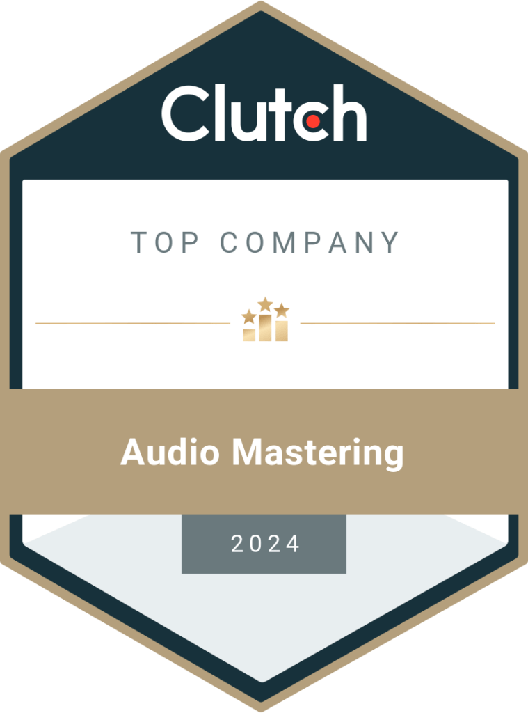Clutch 2024 award badge for Top Audio Mastering Company awarded to Smoking Chimney Studios.