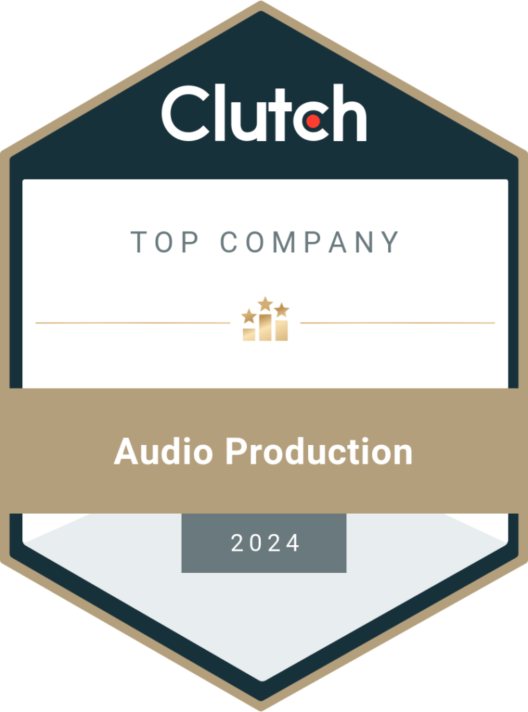Clutch 2024 award badge for Top Audio Production Company awarded to Smoking Chimney Studios.