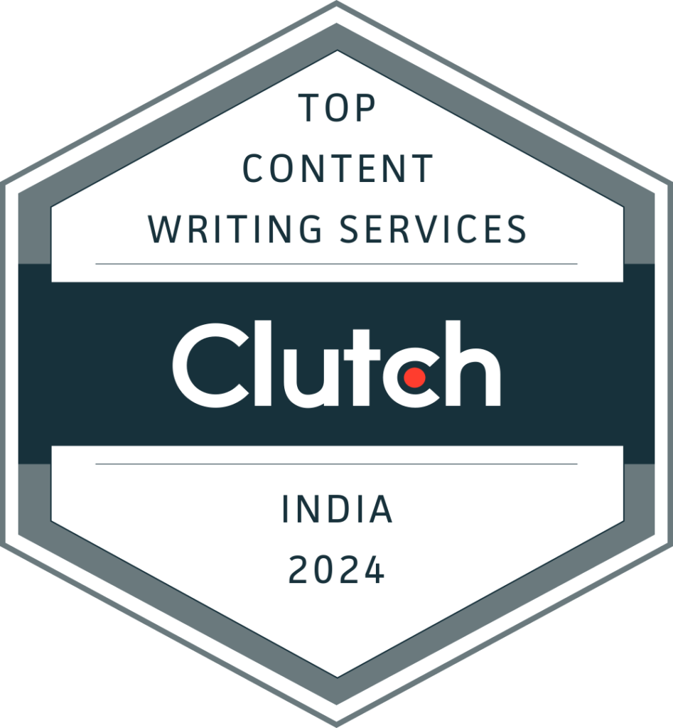 Clutch 2024 award badge for Top Content Writing Service Company awarded to Smoking Chimney Studios.